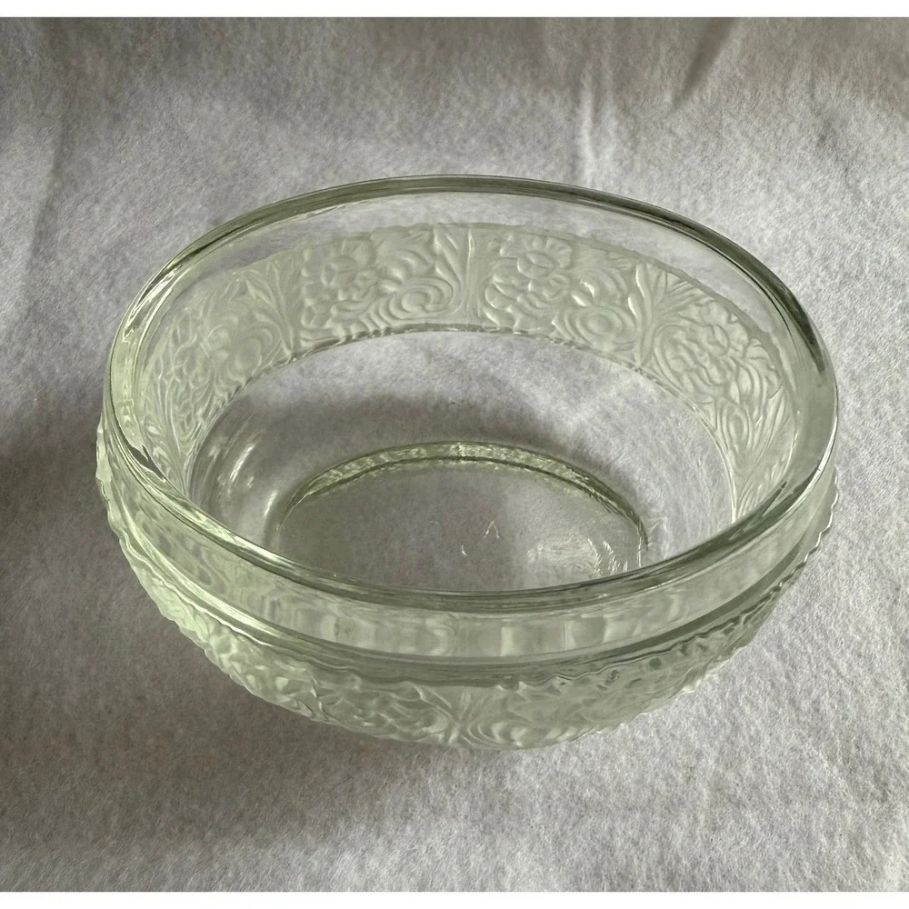 Vintage Avon Glass Trinket Dish Bowl Oval Frosted Floral 4.25